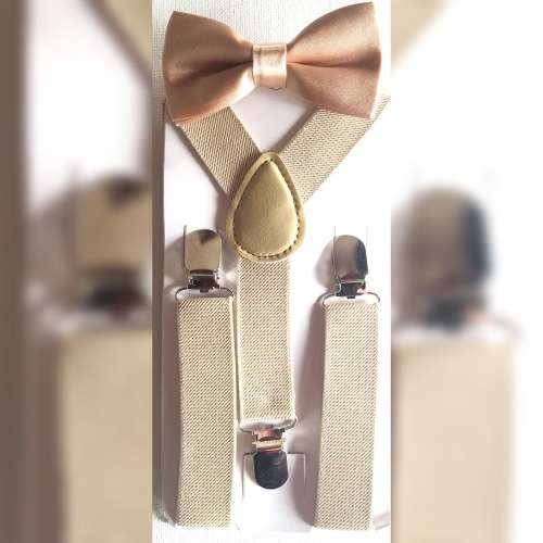 Kiddies Beige Suspenders and Bowtie Set
