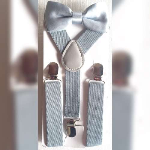 Kiddies Grey Suspenders and Bowtie Set