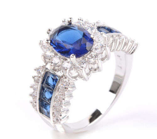10KT White Gold Filled Princess Crown 1CT Sapphire CZ Women's Wedding Ring