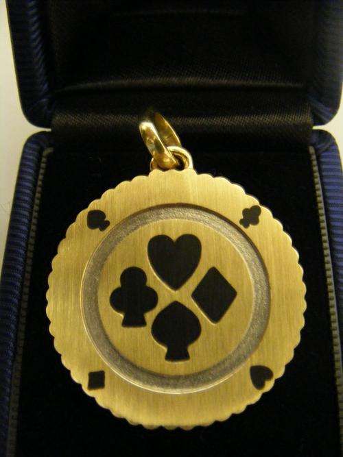 Gold Poker Pendant -  Solid 9ct Yellow Gold, Black Suited Poker Pendant