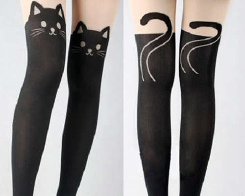 Cat/Tail Mock Thigh High Tattoo Pantihose Legging Tights