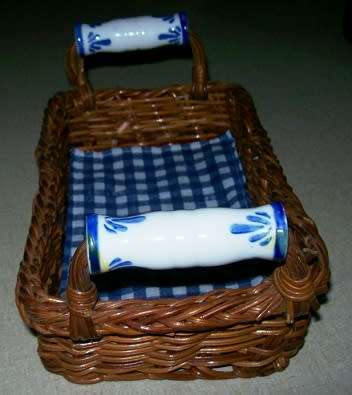 Wicker Bread Basket with Delft-type Handles
