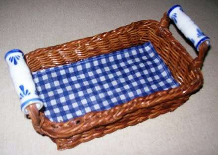 Wicker Bread Basket with Delft-type Handles