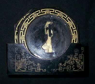 VINTAGE LACQUER COASTERS with Mother of Pearl INLAY
