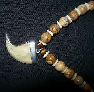 LEOPARDSKIN JASPER STONE NECKLACE with LEOPARD CLAW