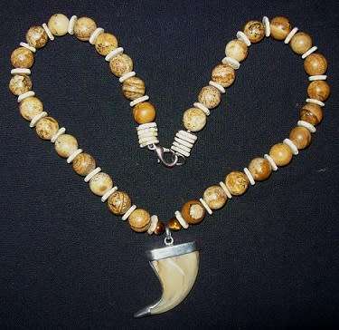 LEOPARDSKIN JASPER STONE NECKLACE with LEOPARD CLAW