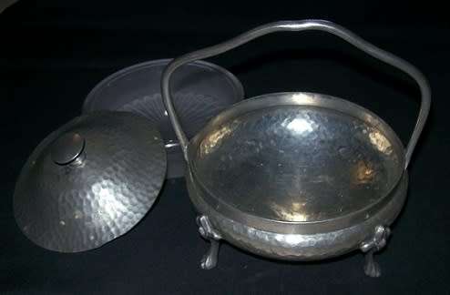 VINTAGE PEWTER BUTTER DISH WITH GLASS INNER