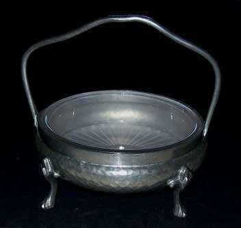 VINTAGE PEWTER BUTTER DISH WITH GLASS INNER