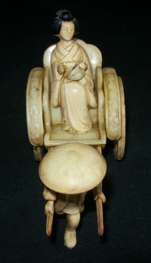 VINTAGE JAPANESE FAUX IVORY JINRICKSHAW