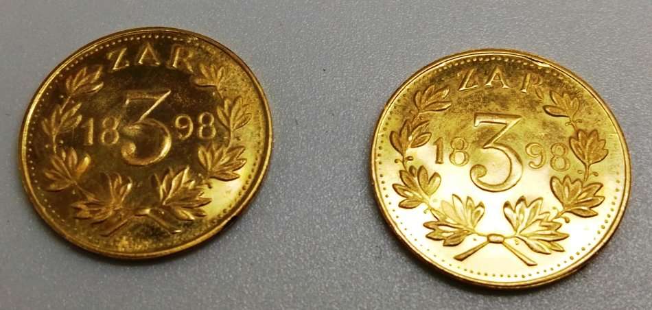 2 x 1898 Sammy Marks Tickey | Jewellers Replica coins | 22ct Gold 4.7g Total