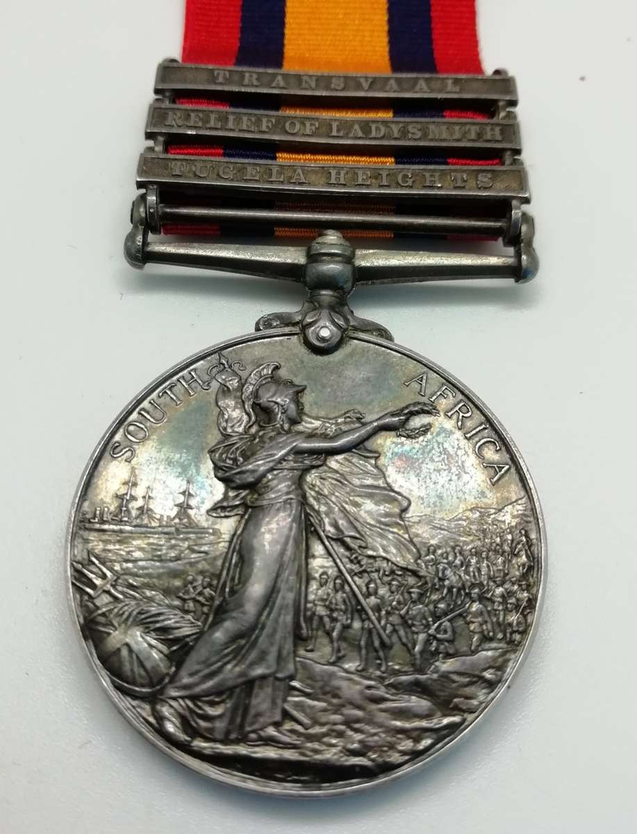 QSA Medal | Three Bars | SERJT : A.J. SMITH. NATAL GUIDES | Beautiful Condition | R1 Start