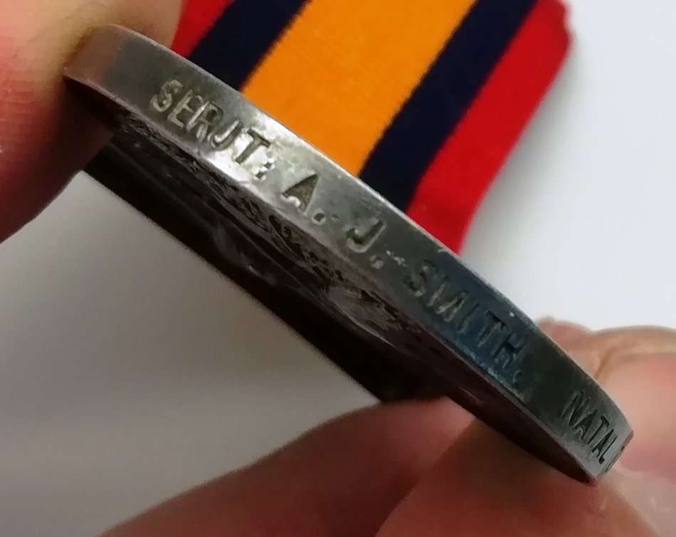 QSA Medal | Three Bars | SERJT : A.J. SMITH. NATAL GUIDES | Beautiful Condition | R1 Start