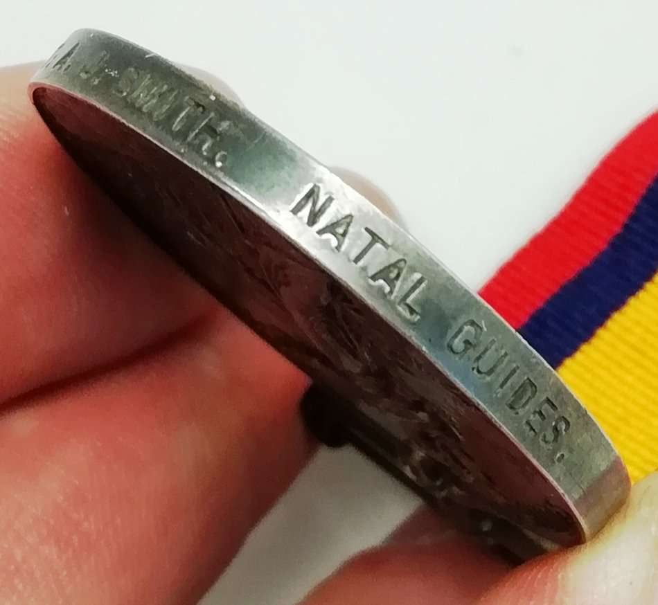 QSA Medal | Three Bars | SERJT : A.J. SMITH. NATAL GUIDES | Beautiful Condition | R1 Start