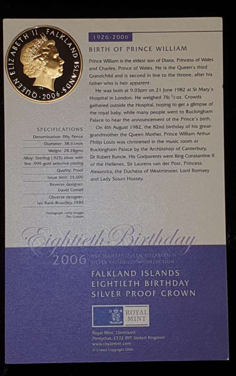 2006 | 50 Pence | Birth of Prince William | Silver Proof Crown | UK Royal Mint | R1 Start | NR