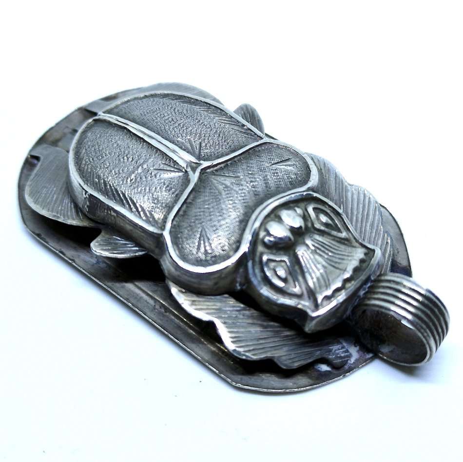 Egyptian | Silver Scarab & Hieroglyphics | Double Sided Pendant | Large & Collectable | 65mm Long