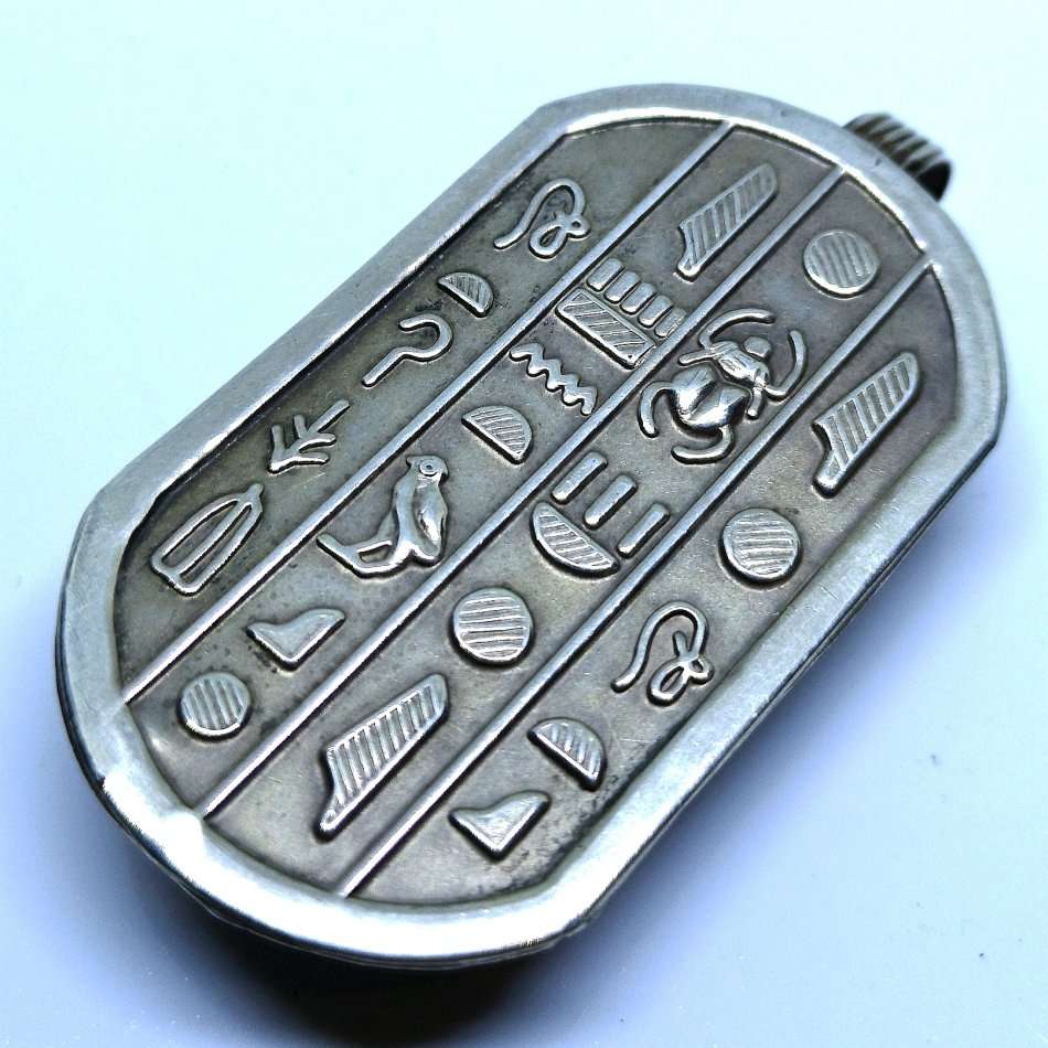 Egyptian | Silver Scarab & Hieroglyphics | Double Sided Pendant | Large & Collectable | 65mm Long