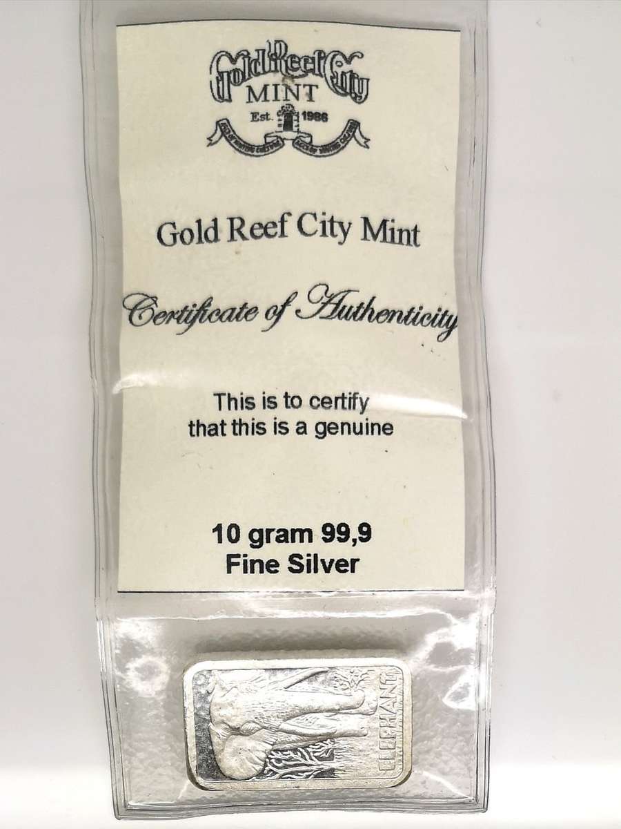 10g | Elephant | Fine Silver (99.9) Bar | Gold Reef City Mint | With COA | R1 Start Auction