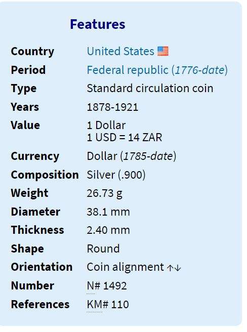 1887 | Crown | Morgan Dollar | 1 Dollar | Silver | 134 year old coin