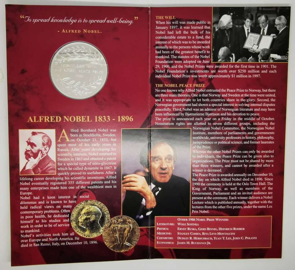 1999 | Elie Wiesel | Nobel Peace Prize Laureate 1986 | Mint Of Norway | 1 Troy Ounce