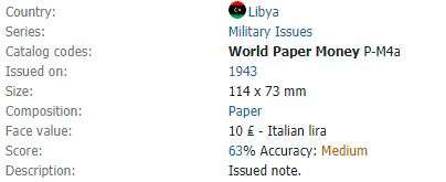 1943 | 10 Lira | Issued note | Military Issues | Libya | 114 x 73 mm