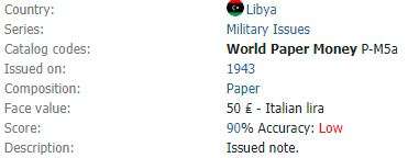 1943 | 50 Lire | Issued note | Military Issues | Libya
