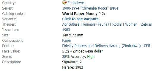 1983 | Set Of 2, 5, 10 & 20 Dollars | "Chiremba Rocks" Issue | Zimbabwe | Signature 2