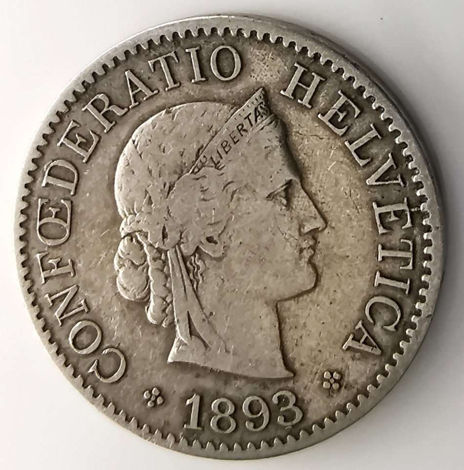 1893 | 5 Rappen | Libertas | Switzerland  | 128 Year Old Coin | 17.15 mm