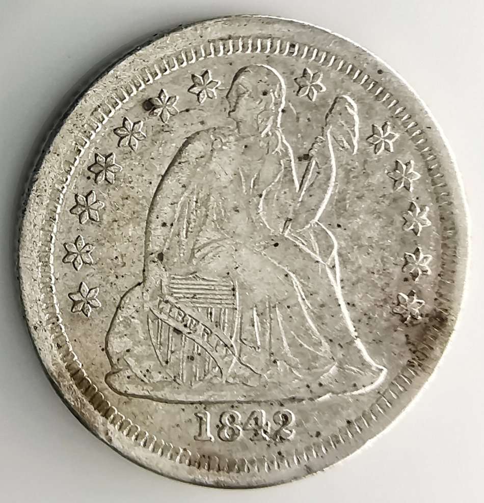 1842 | 1 Seated Liberty Dime | With Stars, No Arrows United States | 179 Year Old Silver (.900) Coin