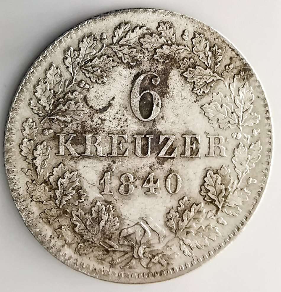1840 | 6 Kreuzer | Ludwig I | German states | 181 Year Old Silver (.333) Coin | 20 mm
