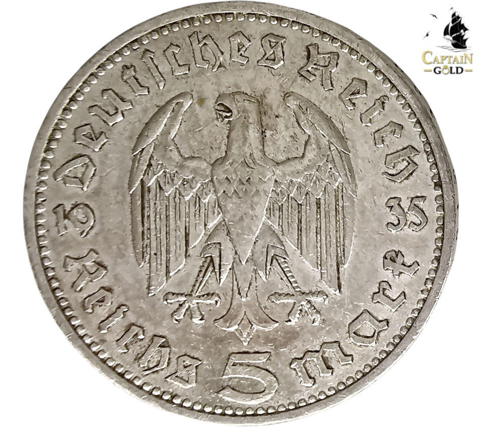 1936 | 5 Reichsmark | Paul von Hindenburg | Germany | 29 mm Silver (.900) Coin