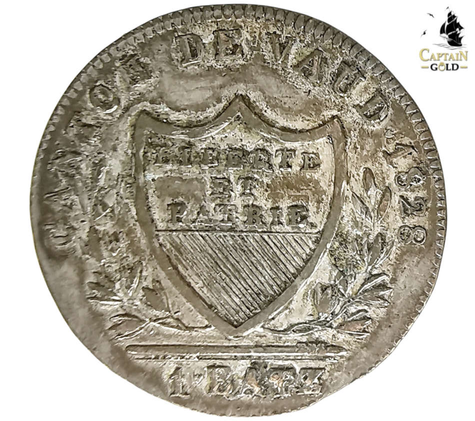 1828 | 1 Batzen | Canton of Vaud | 25 mm Silver (.160) Coin