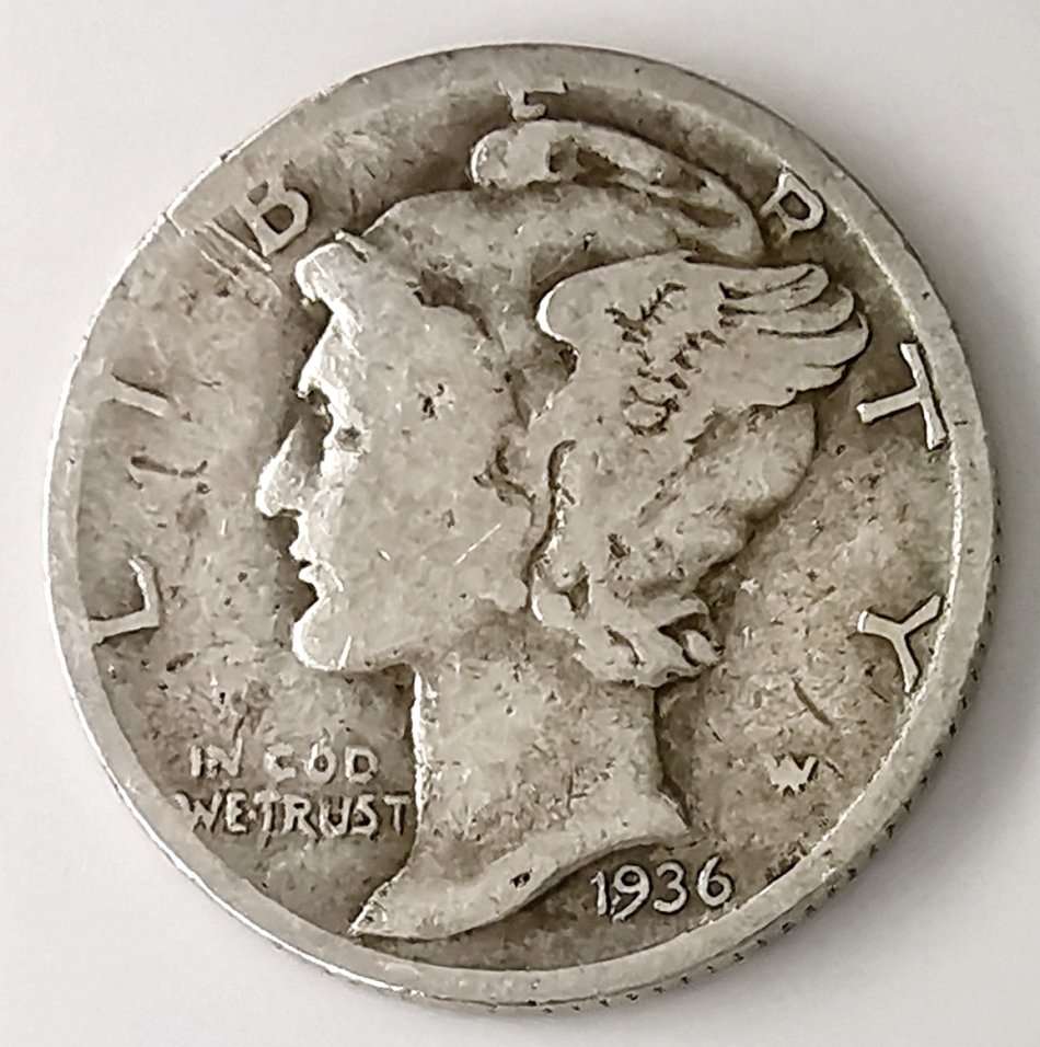 1936 | 1 Dime | Mercury Dime | United States | 85 Year Old, 17.9 mm Silver (.900) Coin