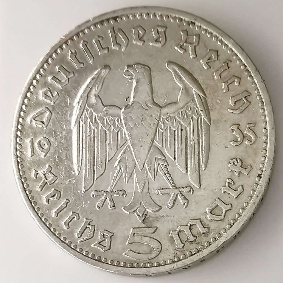 1935 | 5 Reichsmark | Paul von Hindenburg | Germany | 29 mm Silver (.900) Coin