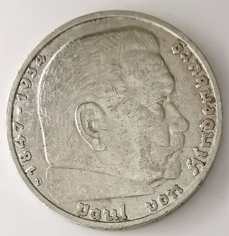 1935 | 5 Reichsmark | Paul von Hindenburg | Germany | 29 mm Silver (.900) Coin