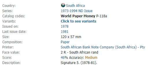 2 Rand Note | UNC | South Africa | Signature: T. W. de Jongh