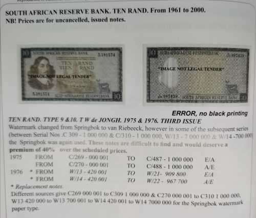 1975 | 10 Rand Note | South Africa | Signature: T.W. de Jongh | 3rd Issue | A/E