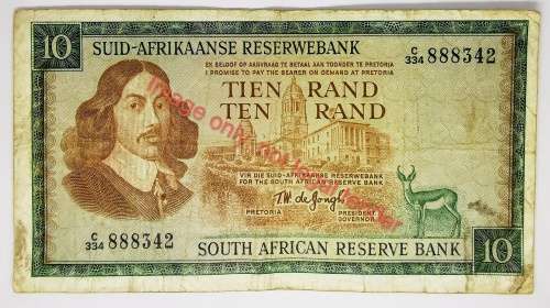 1975 | 10 Rand Note | South Africa | Signature: T.W. de Jongh | 3rd Issue | A/E