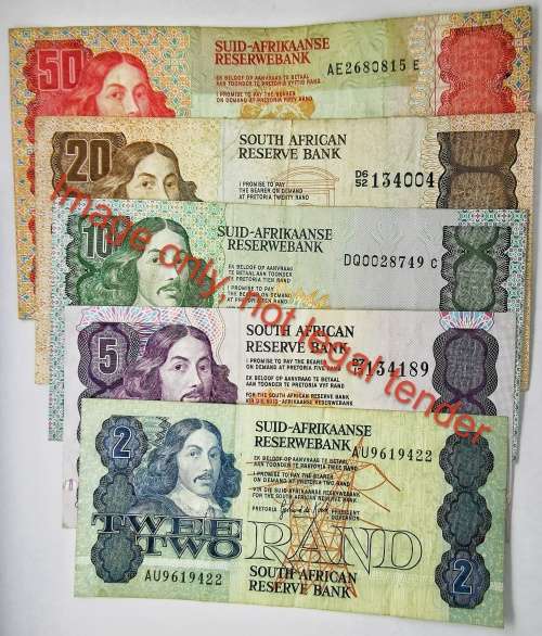 R50, R20, R10, R5, R2 Note Set | Signature: G P C de Kock
