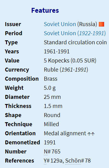 1980 | 5 Kopecks | 15 Orbits | Russia  | 25 mm Coin