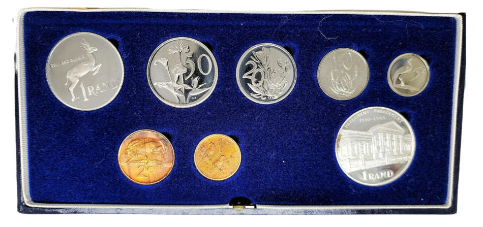 1985 | Silver Proof Set | South Africa | Silver and Nickel R1 | Including Blue Long Box