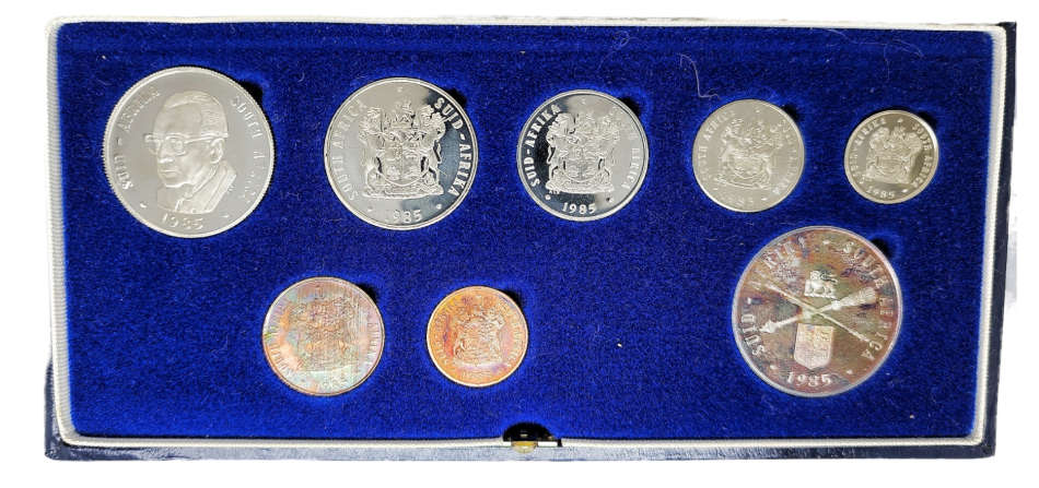 1985 | Silver Proof Set | South Africa | Silver and Nickel R1 | Including Blue Long Box