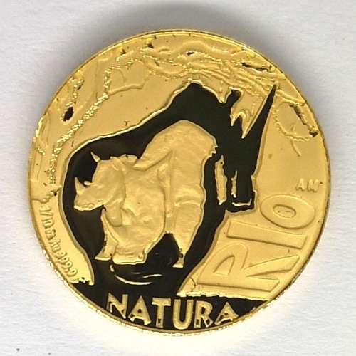 2009 | Natura | The White Rhino | R10 (1/10 oz) | 24 Carat 999.9 Au | Proof | Gold Coin | No Reserve