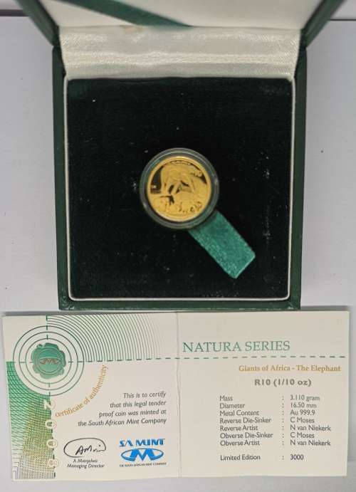 2008 | Natura | The Elephant | R10 (1/10 oz) | 24 Carat 999.9 Au | Proof | Gold Coin | No Reserve