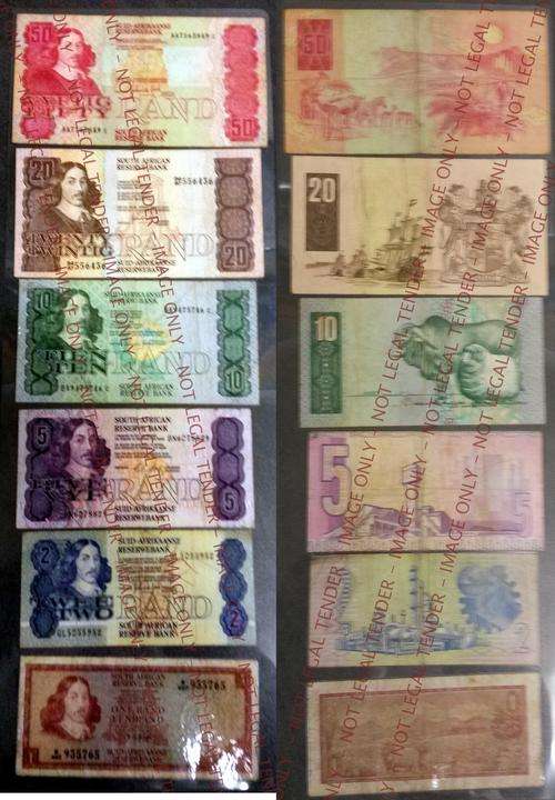 Full Set of Old S.A. Bank Notes . Laminated .