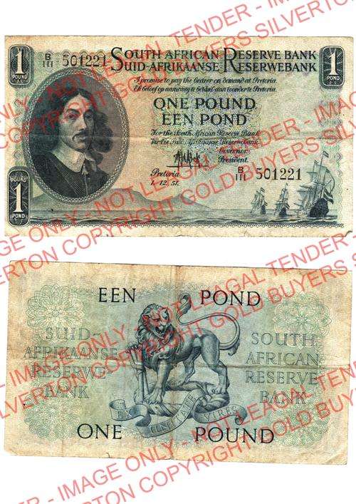 SA ..1 Pound (M de Kock)  1.12.1951, E/A **S.A. NOTE SALE**