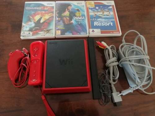 Nintendo Wii Mini *Red Limited Edition* MINT* COMPLETE PLUS 3 GAMES
