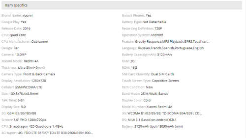 Original Xiaomi Redmi 4A 4 A Smartphone Snapdragon 425 Quad Core 2G RAM 16G ROM FDD LTE 4G 5" HD 13M