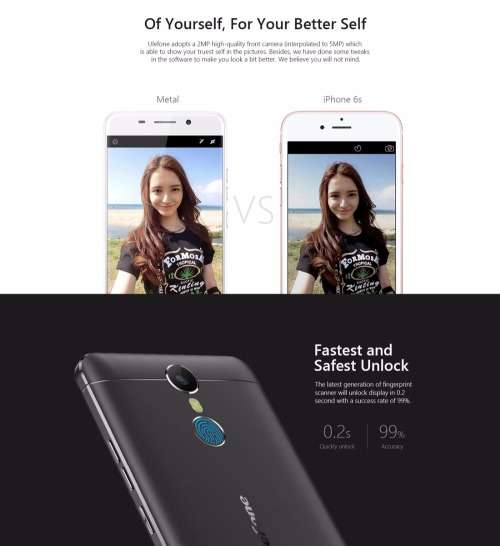Original Ulefone Metal Lite 5.0 inch 3G Smart Phone MTK6580A Quad Core 1GB/ 16GB Fingerprint Id Andr