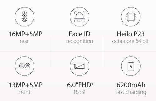 Vernee X 6G RAM 128G ROM 6.0 inch 18:9 Screen Mobile Phone MT6763 Octa core Face ID Cell Phone Four