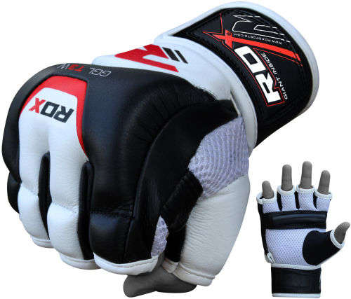 RDX Leather, Gel Tech, MMA UFC Grappling Gloves, Fight Boxing, Punch Bag, Training T3